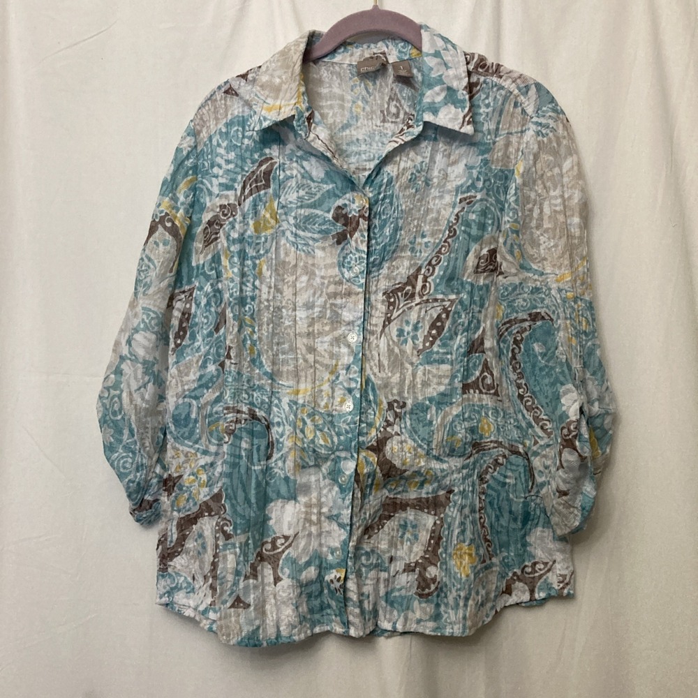 Chico's Multicolor Paisley Sheer Button-Up Top‎ w/Roll-Tab Sleeves - SZ 1 (M)